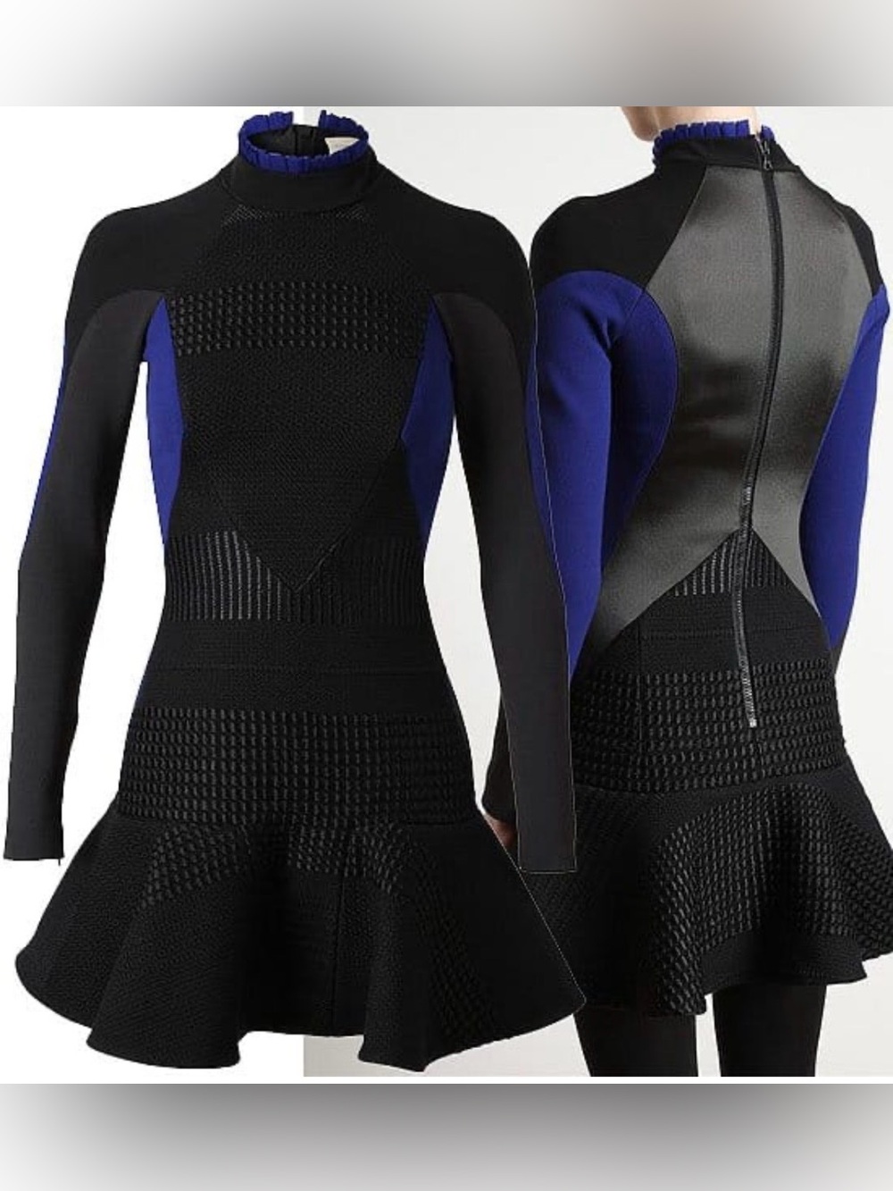 Stella McCartney Black and Royal Blue Long-Sleeve Knit Dress, US2